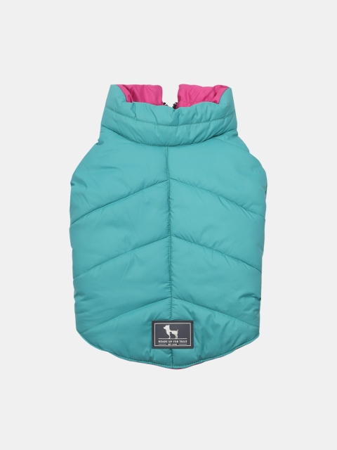 

Heads Up For Tails Sea Green Cozy Pupper Reversible Dog Jacket, Coral