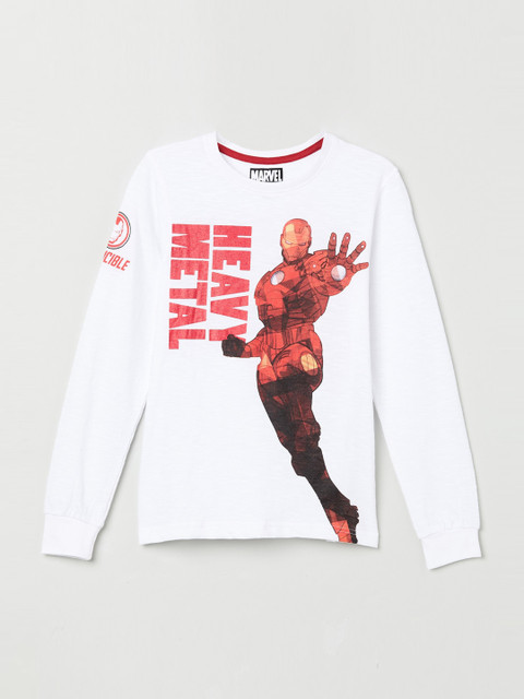 

max Boys White Printed Round Neck T-shirt