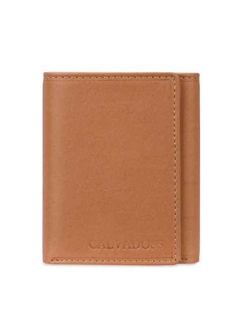 

Calvadoss Men Tan Brown Solid Genuine Leather Three-Fold Wallet