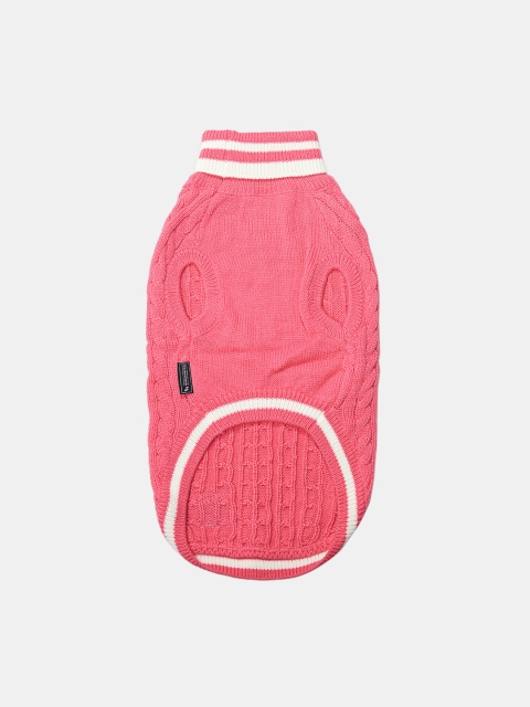 

Heads Up For Tails Pink & White Cable Knit Dog Sweater
