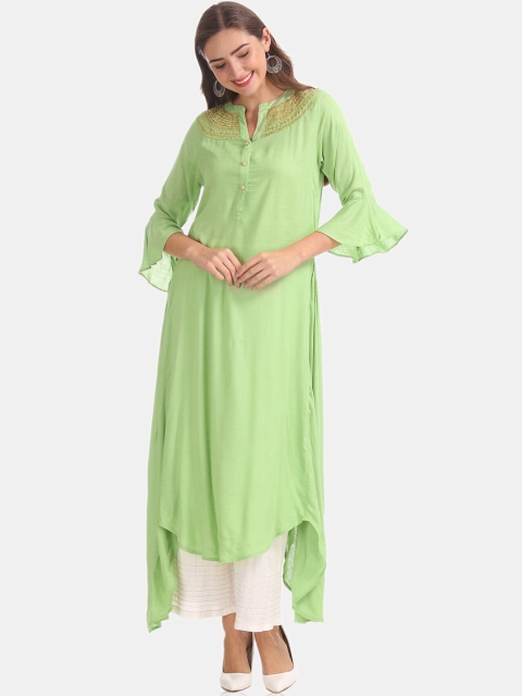 

Anahi Women Green Yoke Design A-Line Kurta