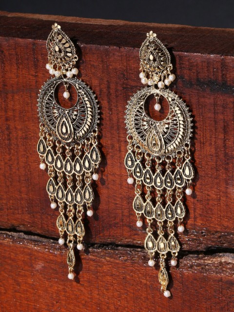 

OOMPH Gold-Toned & White Classic Drop Earrings