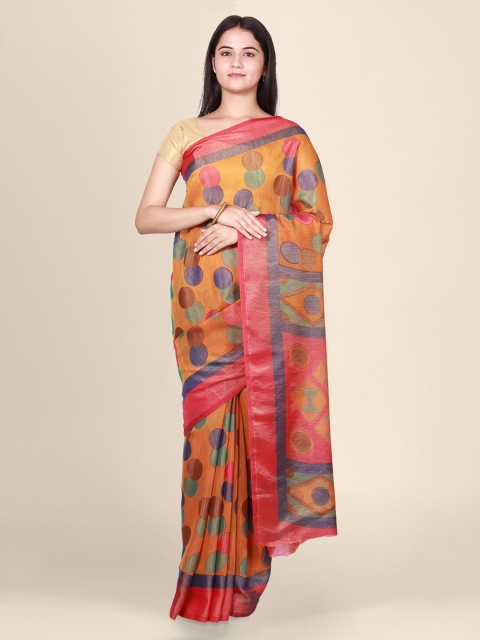 

CLAI WORLD Orange Woven Design Brasso Saree