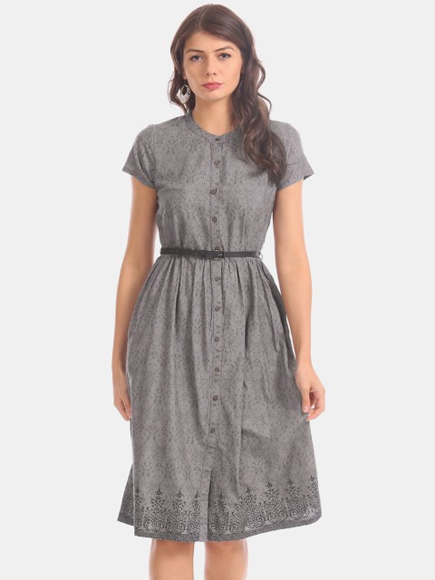 

Karigari Women Grey Solid A-Line Dress
