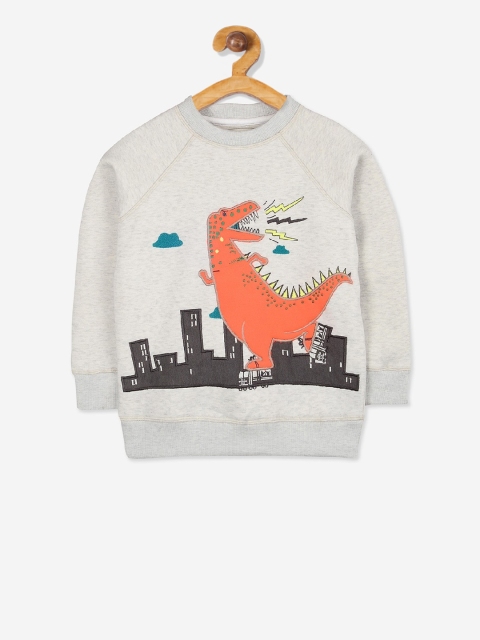 

Cherry Crumble Boys Grey Melange Printed Sweatshirt