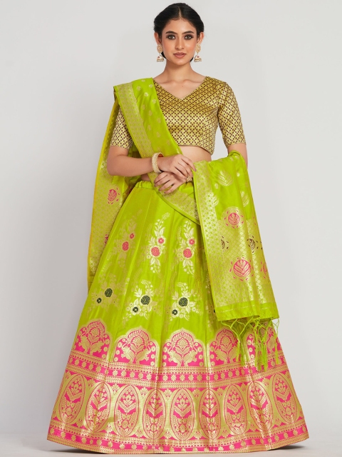 

MIMOSA Women Green & Gold-Toned Zari Woven Design Semi-Stitched Lehenga & Unstitched Choli with Dupatta