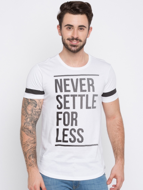 

SPYKAR Men White Printed Slim Fit Round Neck T-shirt