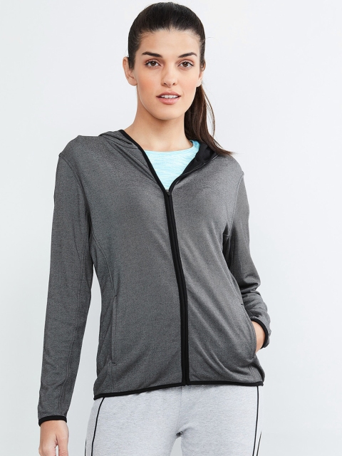 

max Women Grey Solid Hooded Sweatshirt