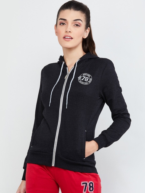 

max Women Charcoal Grey Solid Hooded Sweatshirt