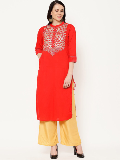 

Ramas Women Red Yoke Design Straight Kurta