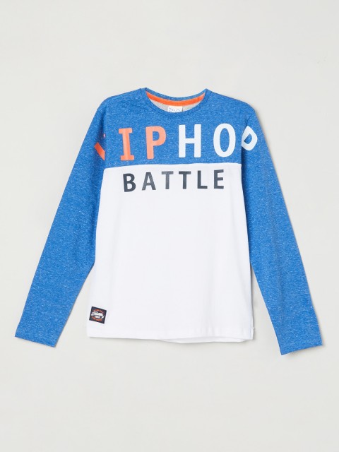 

max Boys White & Blue Colourblocked Round Neck T-shirt