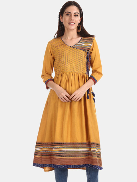 

Anahi Women Mustard Yellow & Blue Striped Anarkali Kurta