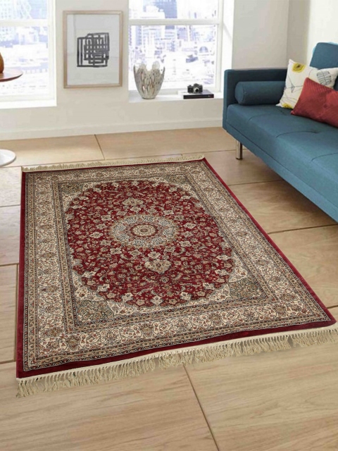 

OBSESSIONS Red & Beige Printed Belluchi Anti-Skid Carpet