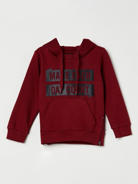

max Boys Burgundy Printed Hooded Sweatshirt
