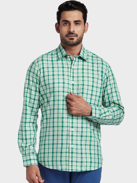

ColorPlus Men Green Tailored Fit Checked Casual Shirt