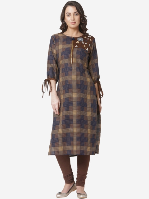 

Os Women Brown & Blue Checked A-Line Kurta