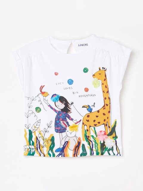 

Juniors by Lifestyle Girls White Printed Pure Cotton Top