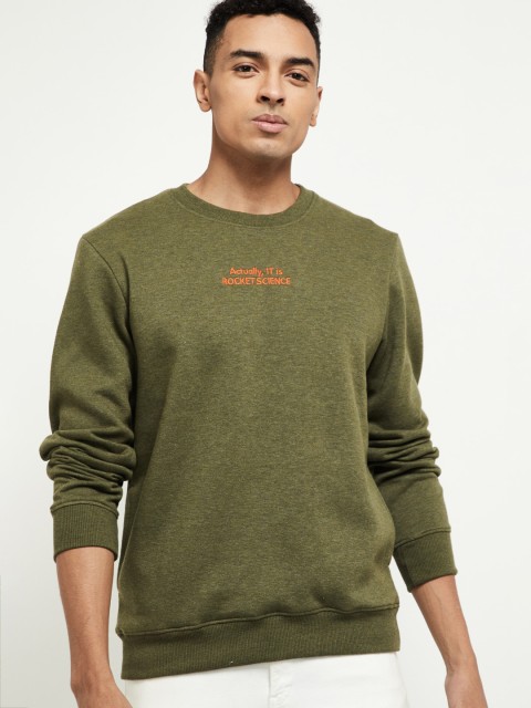 

max Men Olive Green Solid Sweatshirt