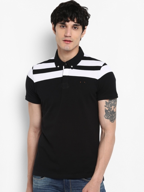 

SPYKAR Men Black & White Striped Polo Collar T-shirt