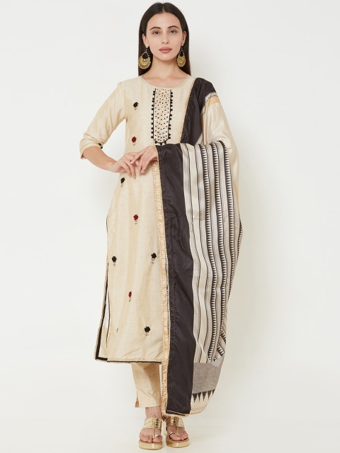 

FASHOR Women Cream-Coloured Embroidered Kurta with Trousers & Dupatta