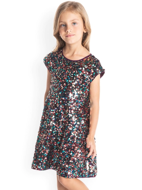 

Cherry Crumble Girls Multicoloured Sequinned A-Line Dress, Multi