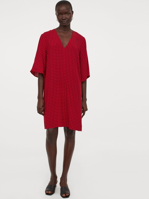 

H&M Women Red & Black Checked Patterned Dress