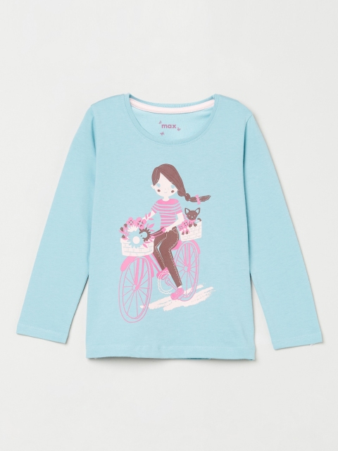 

max Girls Blue Printed Round Neck Pure Cotton T-shirt