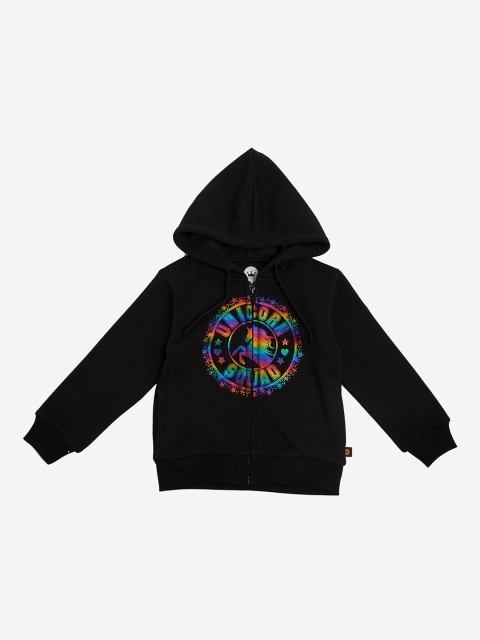 

VITAMINS Girls Black Printed Hooded Sweatshirt