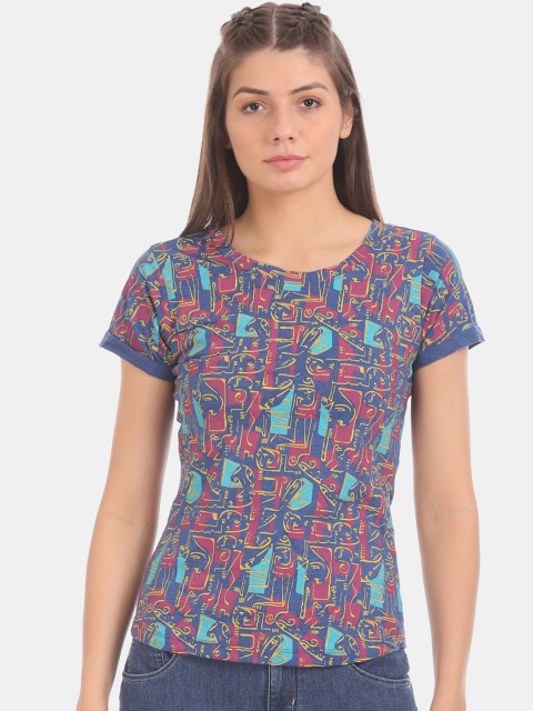 

Cherokee Women Navy Blue Printed Round Neck T-shirt