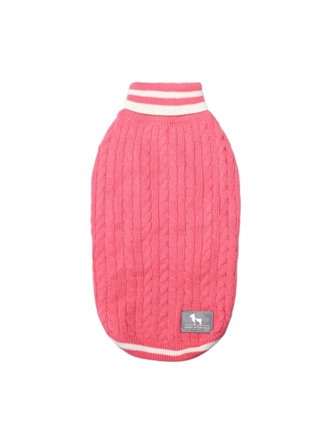 

Heads Up For Tails Pink Striped Cable Knit Dog Sweater