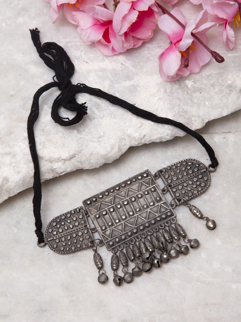 

Moedbuille Silver-Toned & Brass-Plated Handcrafted Tribal Oxidized Choker Necklace