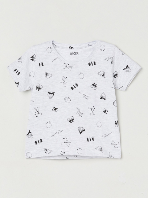 

max Boys White Printed Round Neck T-shirt