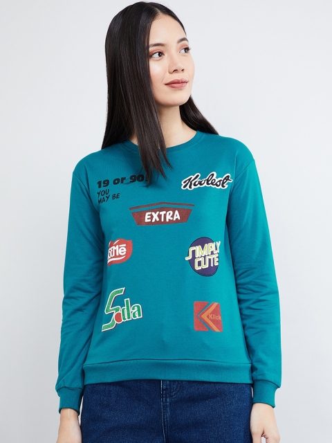 

max Women Blue Printed Cotton Sweatshirt