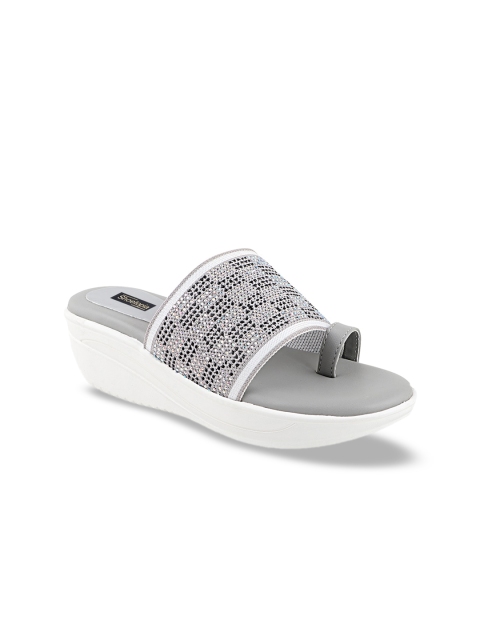 

Shoetopia Women Grey & Off-White Woven Design Wedges
