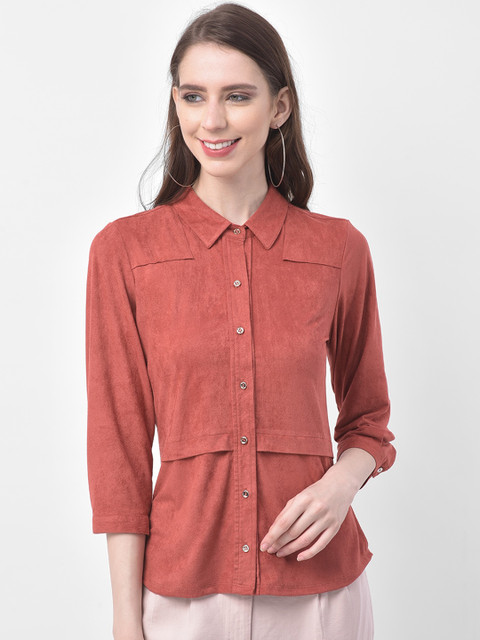 

Latin Quarters Women Rust Red Solid Shirt Style Top