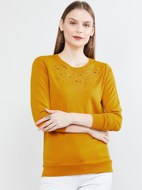 

max Women Mustard Yellow Solid Sweatshirt