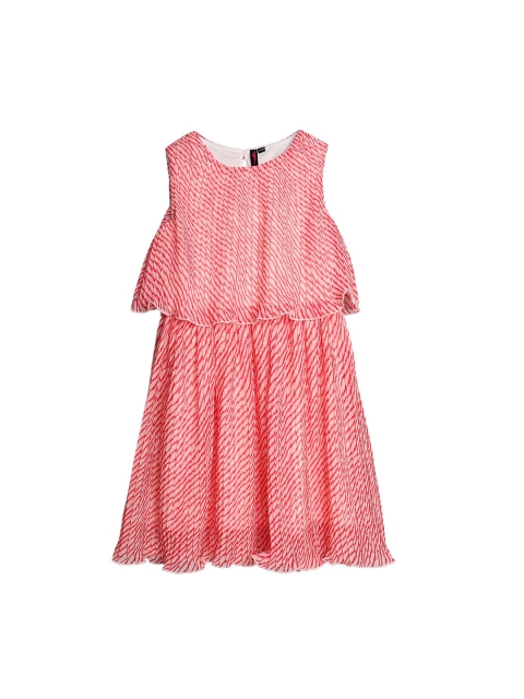 

Ishin DESIGNER STUDIO Girls Pink Striped Fit and Flare Dress