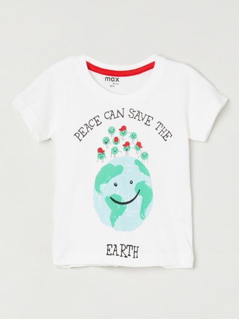 

max Boys White Printed Round Neck T-shirt
