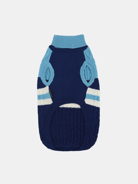 

Heads Up For Tails Navy Blue Striped Cable Knit Dog Sweater