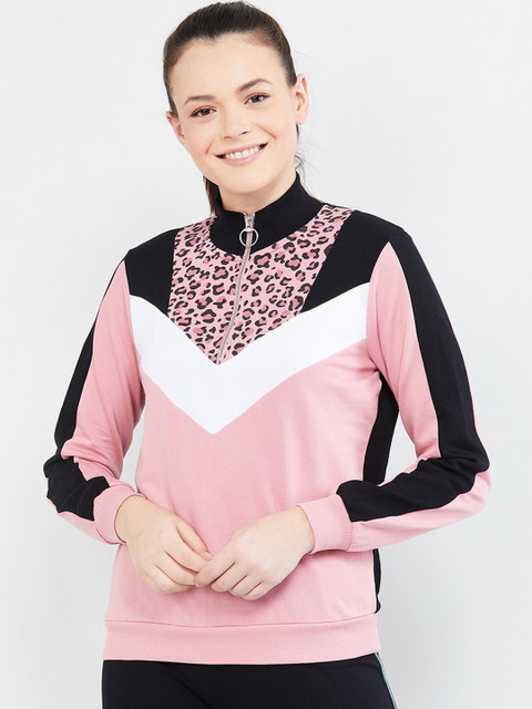 

max Women Pink & Black Colourblocked Sweatshirt