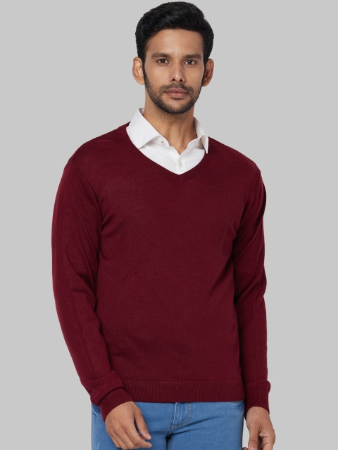 

Park Avenue Men Maroon Solid Pullover Sweater