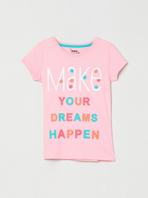 

max Girls Pink Printed Round Neck T-shirt