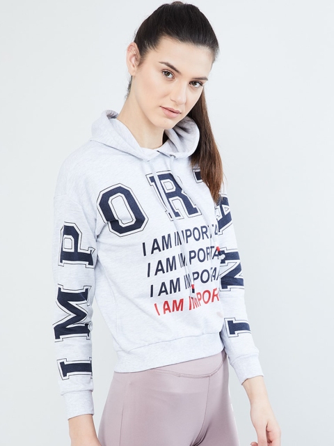 

max Women Grey Melange Printed Hooded Sweatshirt