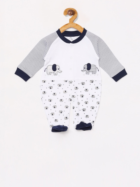 

Baby Go Boys White & Navy Blue Printed Regular Fit Cotton Romper