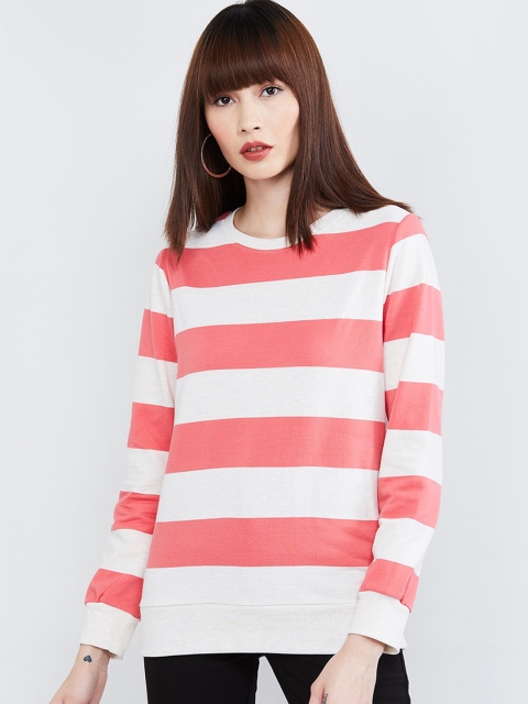 

max Women Pink & White Striped Sweatshirt