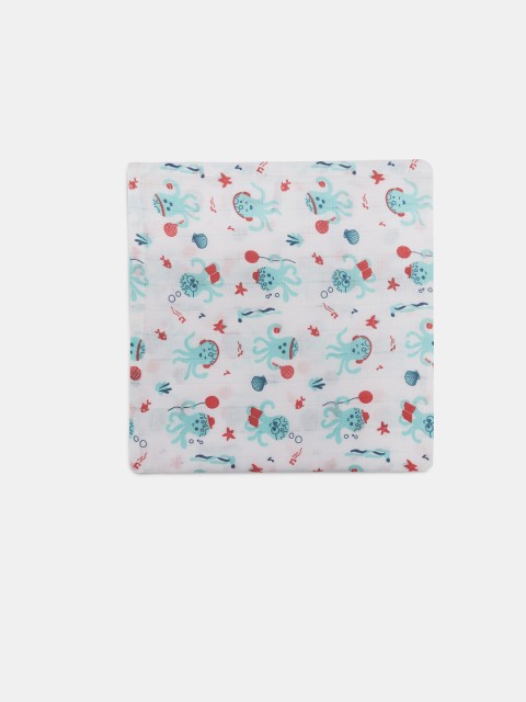 

Kaarpas Kids White & Blue Olga the Octopus Printed Organic Muslin Swaddle