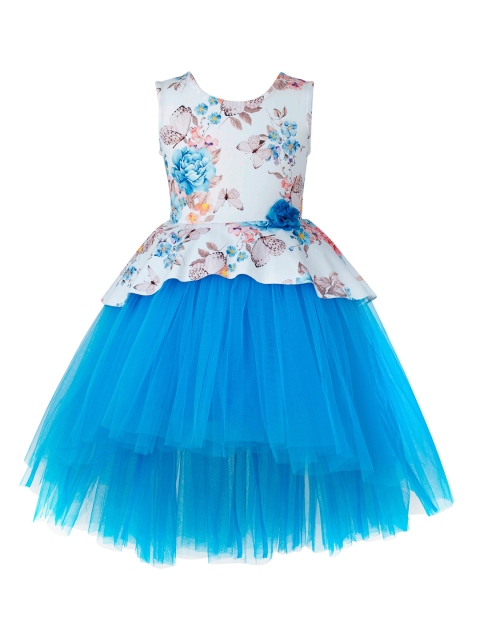 

Toy Balloon kids Girls Blue & White Floral Printed Fit and Flare Dress