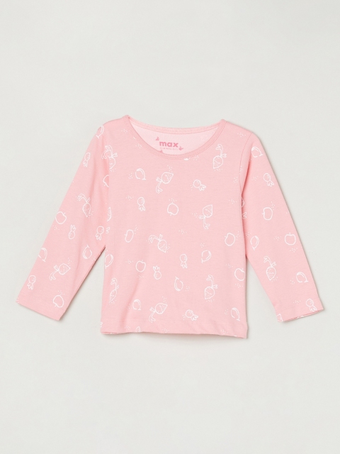 

max Girls Pink Printed Round Neck T-shirt