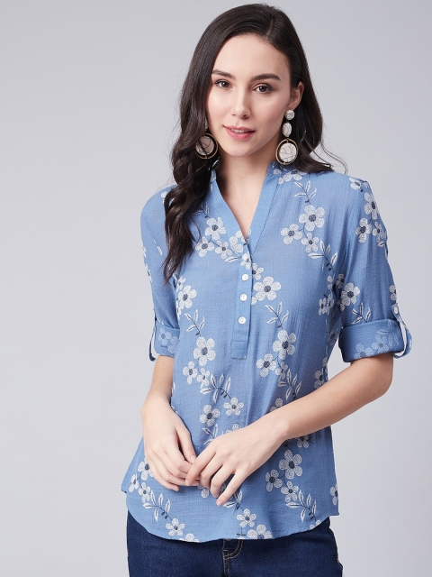 

Carlton London Women Blue Printed Shirt Style Top