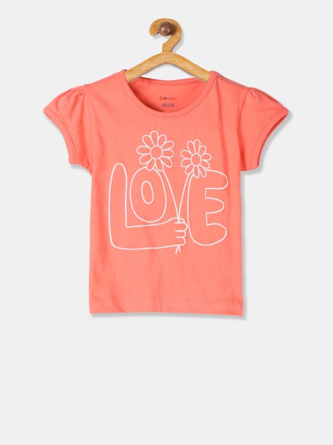

Donuts Girls Coral Printed Round Neck T-shirt